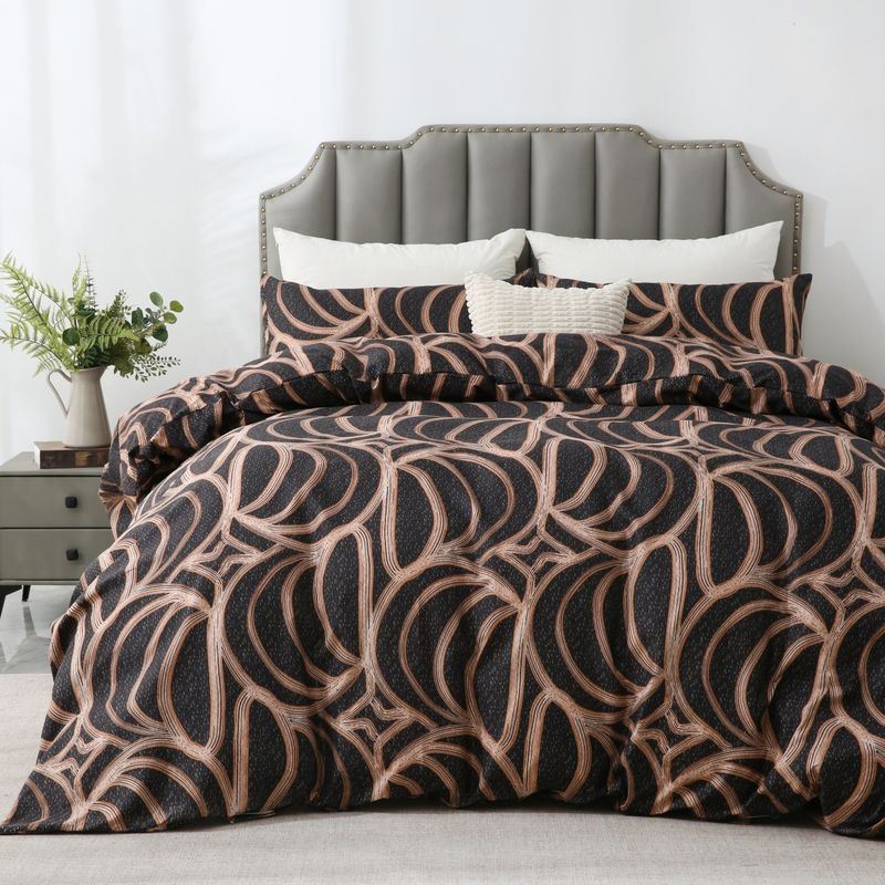 Set di lenzuola con angoli geometrici nordici - Poliestere tinto in massa e spazzolato, diverse misure (US/EU/AU/DE/ES), per hotel e uso domestico_voghion.com