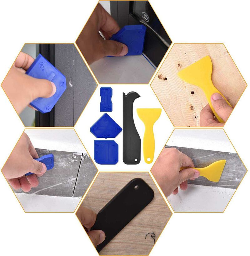 Kit di 19 utensili per sigillatura per pavimenti, porte e bagni: raschietto professionale per fughe con spatola in metallo, punte in gomma morbida e raschietti angolari_voghion.com