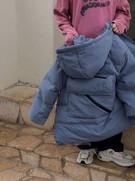 Children's mid-length white duck down jacket boys and girls thickened jacket hooded down jacket light and soft warm clothes_voghion.com