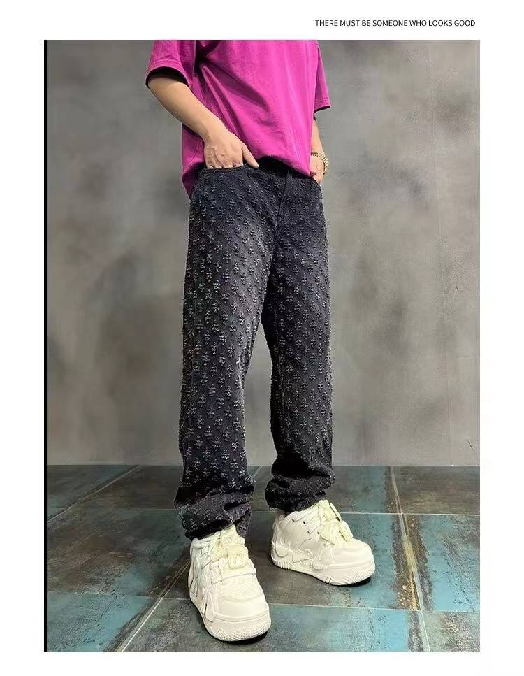 2024 American High Street Jeans Hommes Ample Droite Tendance Marque Ensemble Pantalon Polyvalent_voghion.com