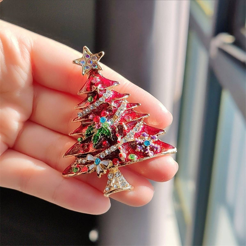 Spilla con albero di Natale da 1 pezzo, spilla con strass intarsiati in smalto, accessori per decorazioni natalizie colorate, spilla con atmosfera festosa, regalo souvenir_voghion.com