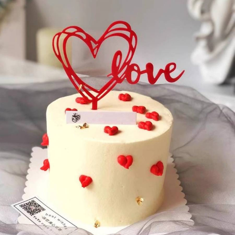 10pcs Valentine's Day heart-shaped cake plugin acrylic heart-shaped love cupcake decoration card holiday birthday party baking plugin_voghion.com