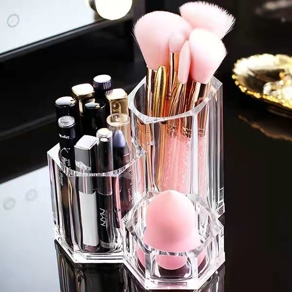 Family Organizer Transparent Desktop Makeup Brush Tube Comb Lipstick Storage Box_voghion.com