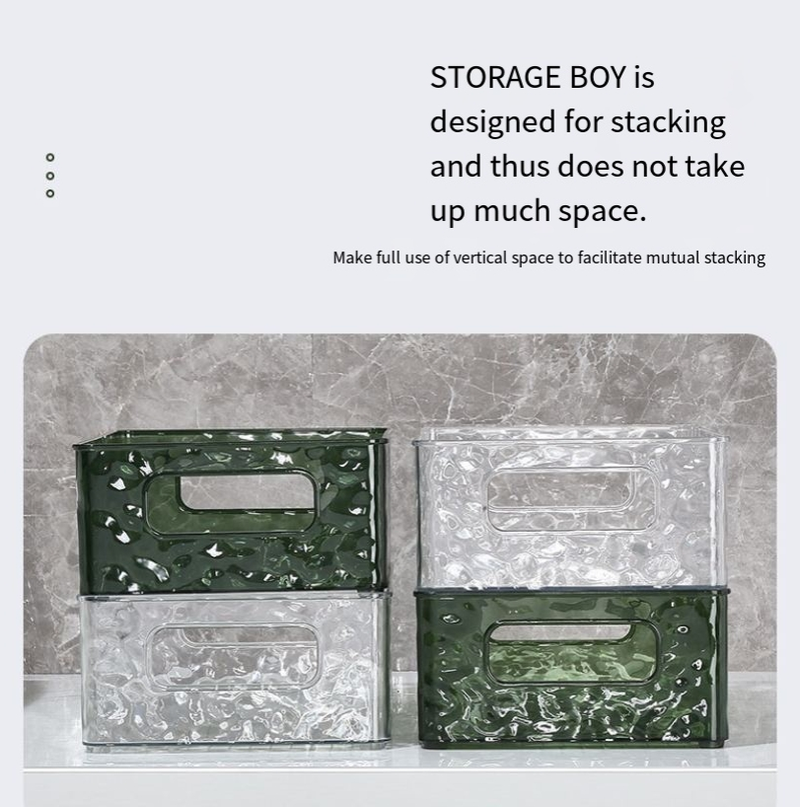 Light Luxury Transparent Glacier Pattern Storage Box Household Rectangular Plastic Box Desktop Cosmetics Living Room Storage Box_voghion.com