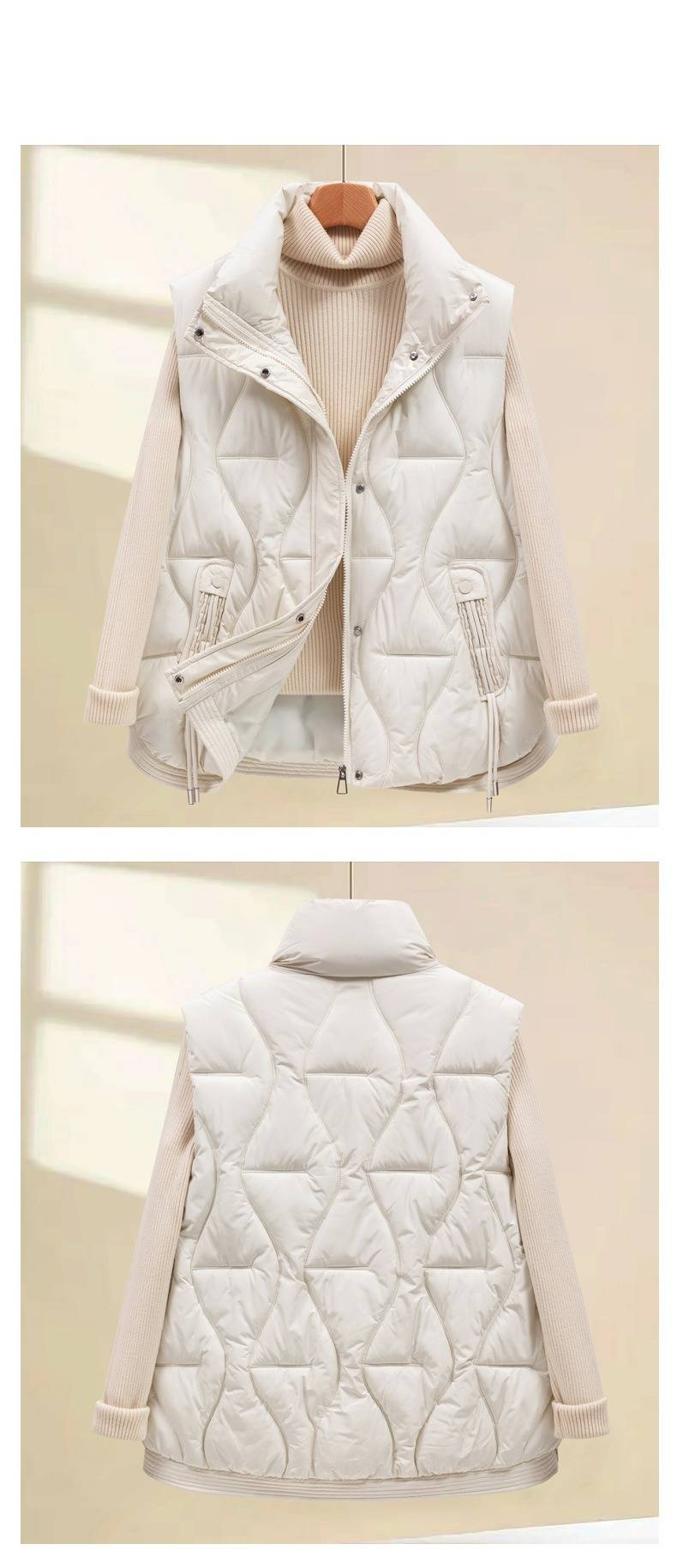 Women's Padded Vest With Stand Collar, Winter Warm Quilted Jacket, Loose Fit Casual Outerwear, Lightweight Puffer Gilet For Autumn & Winter_voghion.com