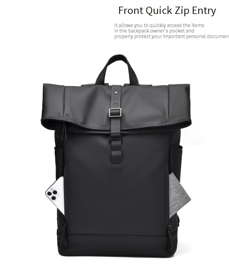 Unisex Waterproof Backpack With Roll Top – Lightweight Laptop Backpack For Travel, Commute & College – 35L Capacity, PU Material, Cushioned Straps_voghion.com