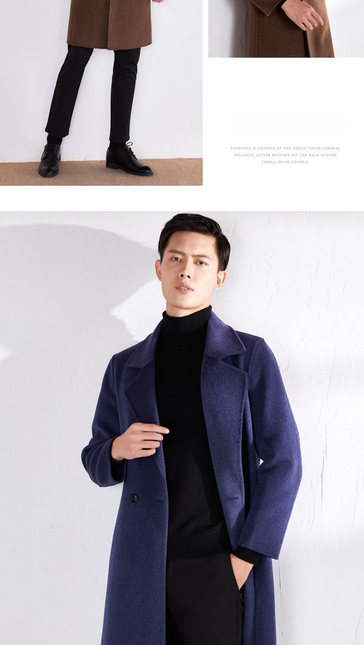 Wollen dubbelzijdige overjas voor heren - knielange trenchcoat van kasjmiermix met gekartelde revers (M-XXXL, koffie/antraciet/marineblauw/kameel/zwart/olijfgroen)_voghion.com