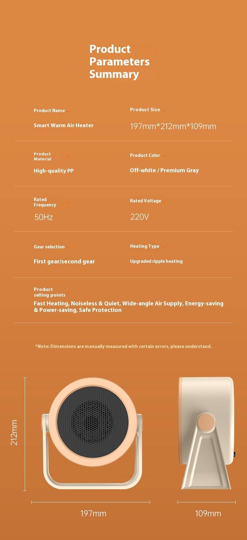Chauffage de bureau compact 700 W avec thermostat intelligent - Ultra silencieux 36 dB, 2 vitesses, design en U économe en énergie pour une chaleur optimale des pieds et des mains_voghion.com