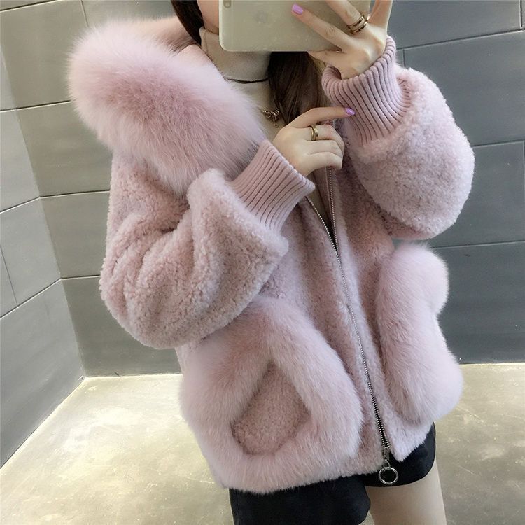 Cappotto in pelliccia sintetica da donna con cappuccio staccabile, giacca corta in peluche per autunno inverno, elegante capospalla casual in beige e lavanda_voghion.com