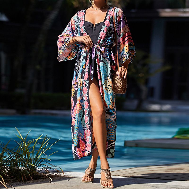 Strand-Kimono aus weicher Baumwolle für Damen – Leichter Sonnenschutz-Bademode-Überwurf für Urlaub, Pool, Bikini und Resort_voghion.com
