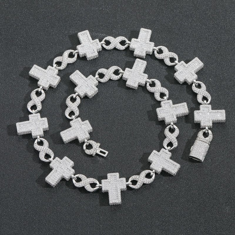 21 mm Kreuz 8-Form Volldiamant Kubanische Kette Personalisierte Herren Hip-Hop Rapper Kreative Halskette_voghion.com