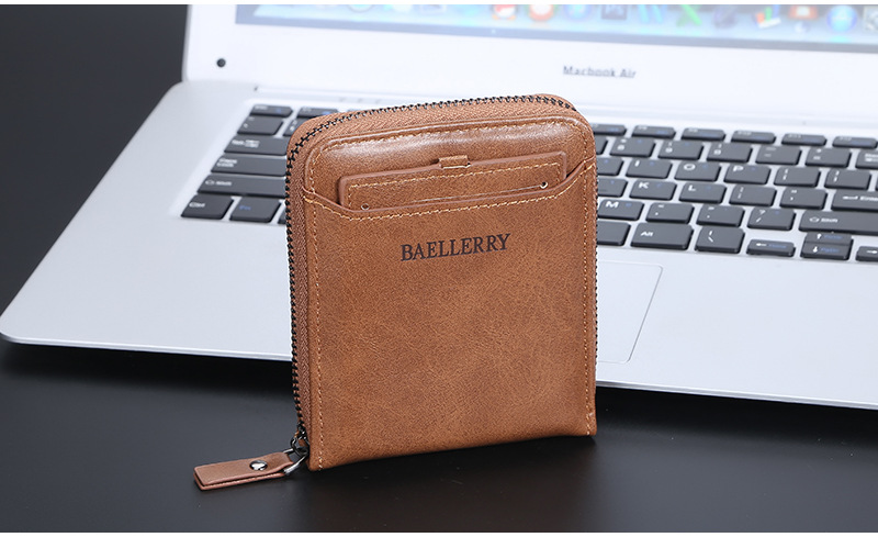 Herren Geldbörse kurze Baellerry Geldbörse vertikalen Reißverschluss Retro Jugend Multi-Card kleine Geldbörse Geldbörse_voghion.com