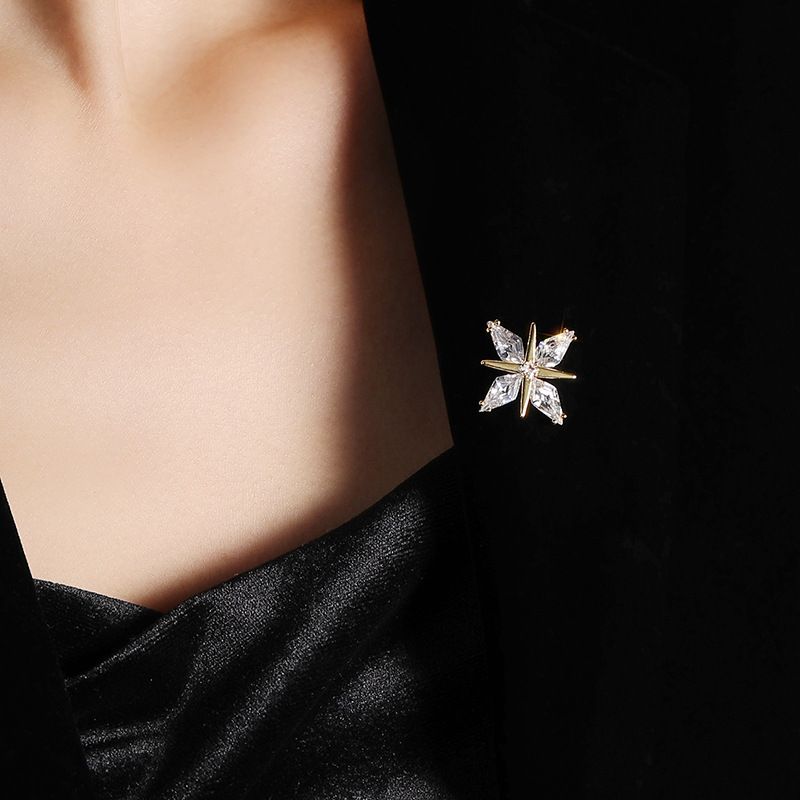 Elegant Zircon Star Brooch Pin For Suits - Stylish Lapel Pin With Secure Fastening For Formal Attire Cross Star Brooch Collar Pin Suit Pin Fixed Anti_voghion.com