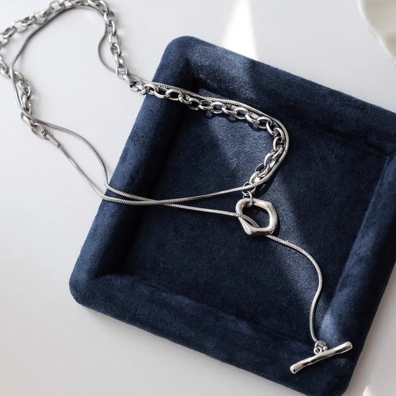 OT Buckle Titanium Steel Necklace Gold Plated Adjustable Layered Long Light Luxury Simple Versatile Sweater Chain_voghion.com