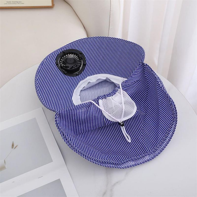 RYYD Gestreepte Bucket Hat - Ingebouwde ventilator|UV 50+|Nekflap_voghion.com