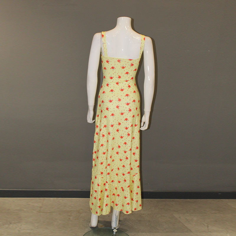 Französisches Damen-Baumwollkleid mit Blumenmuster, lang, weich, bequem, sexy, lässig, trendig für den Urlaub_voghion.com