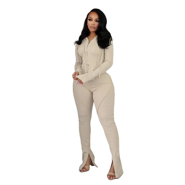 Geripptes Hoodie- und Jogger-Set – Streetwear Essentials (S-XL, Beige/Grau)_voghion.com