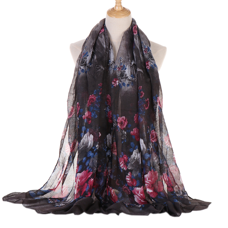 retro printed tulle woven turban hat dual-purpose scarf hat elastic head wrap casual shawl_voghion.com