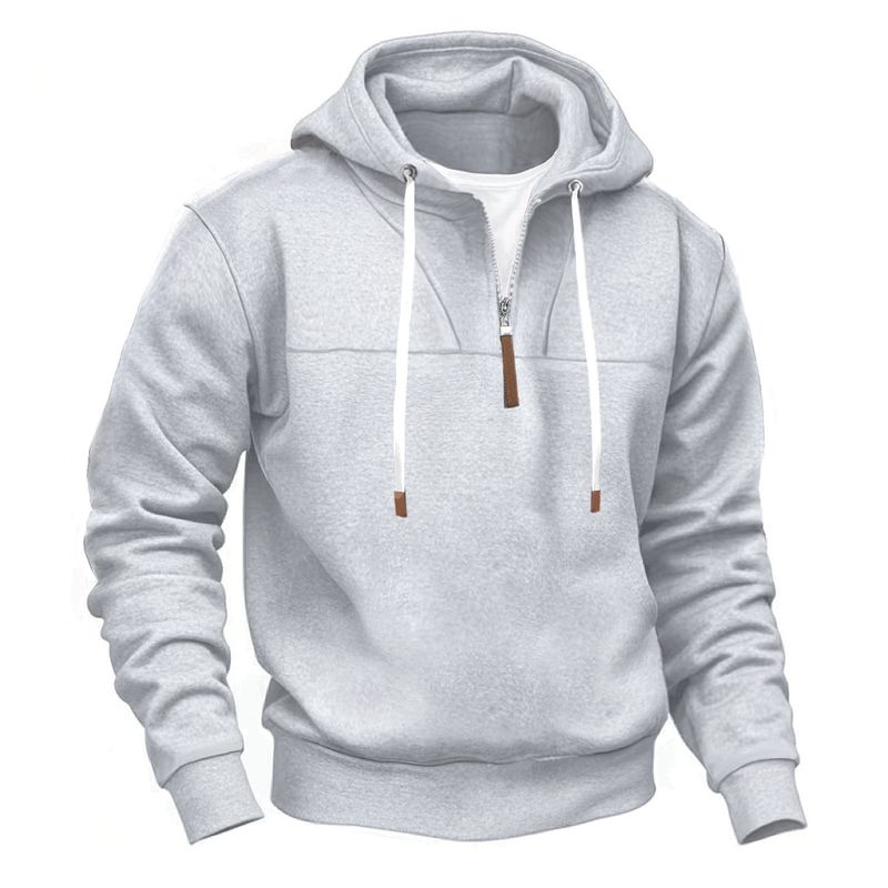 Unisex-Kapuzenpullover mit Fleecefutter und halbem Reißverschluss – Übergroßer passender Pullover für Paare mit Kontrasteinsätzen (Weiß/Marineblau/Schwarz/Hellgrau/Khaki/Burgunderrot, S-XXXL)_voghion.com