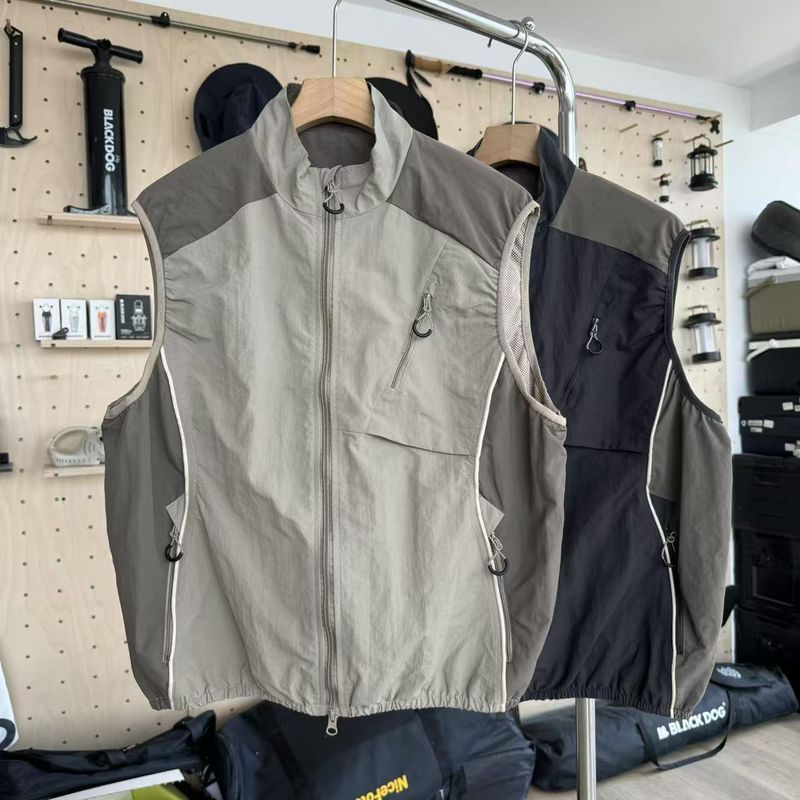 25 New Outdoor Cycling Hiking Sports Workwear Large Pocket Mountain Color Block Stand Collar Couple Style Versatile Vest_voghion.com