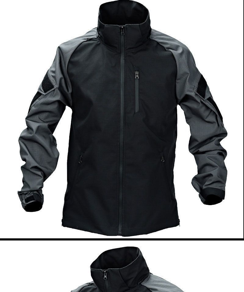 Taktisches Outdoor-Frog-Anzug-Set für Herren, Frühling/Herbst, wasserdichte Windjacke und Hose, Trainingsoutfit im Militärstil (Schwarz/Grau)_voghion.com