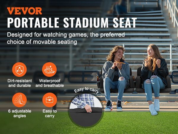 VEVOR Stadium Seat With Back Support, Wide Bleacher Seat Backs, Folding Padded Cushion Stadium Chair, Portable Reclining Chairs With Hook Pocket Cupholder, Ideal For Sport Event Beach Concert (2 Set)_voghion.com
