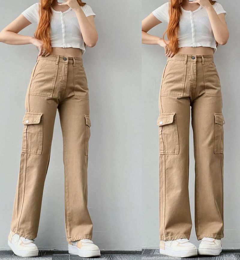 Women's versatile casual pants mid-waist three-dimensional pocket trousers waist overalls_voghion.com