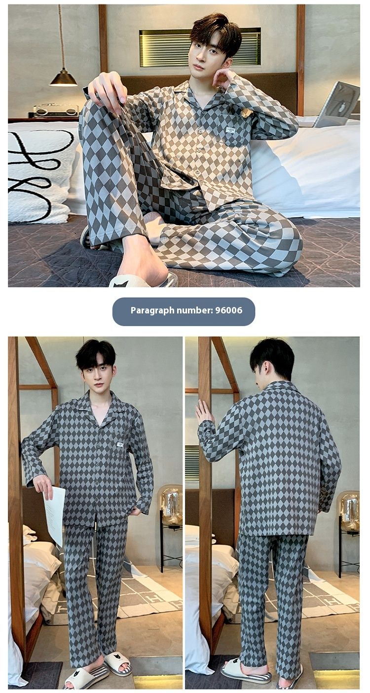 2023 Neuer Pyjama mit langen Ärmeln, Frühlings- und Herbstausgabe, Jugend-Wintertag, Heimtextilien-Set aus Baumwolle für Herren_voghion.com