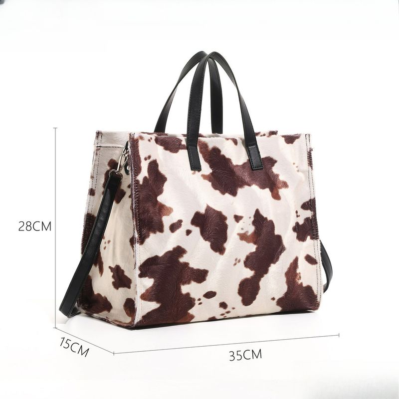 Cow Print Plush Tote Bag Women's Retro Leopard Print Plush Tote Bag Shoulder Bag Messenger Bag_voghion.com