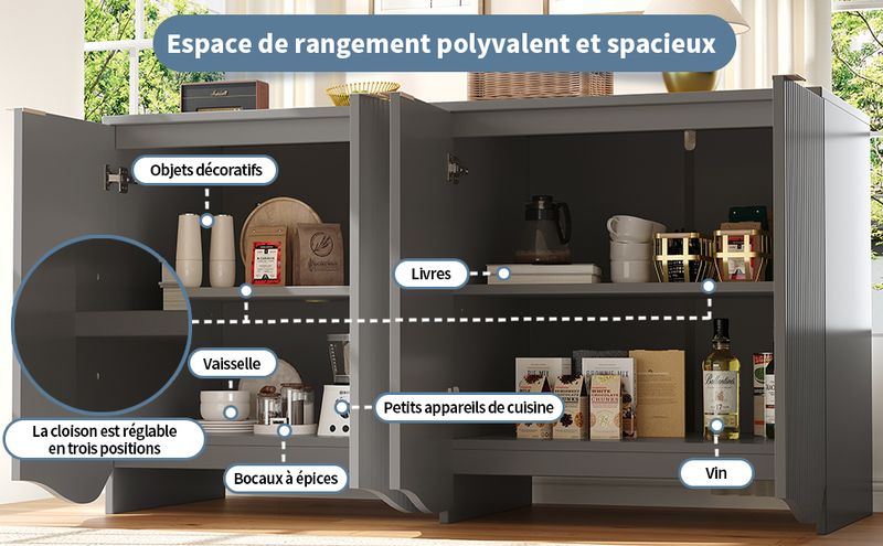 Aparador Grau 140x85cm Mit Wellenmuster-Design, Buffetschrank_voghion.com
