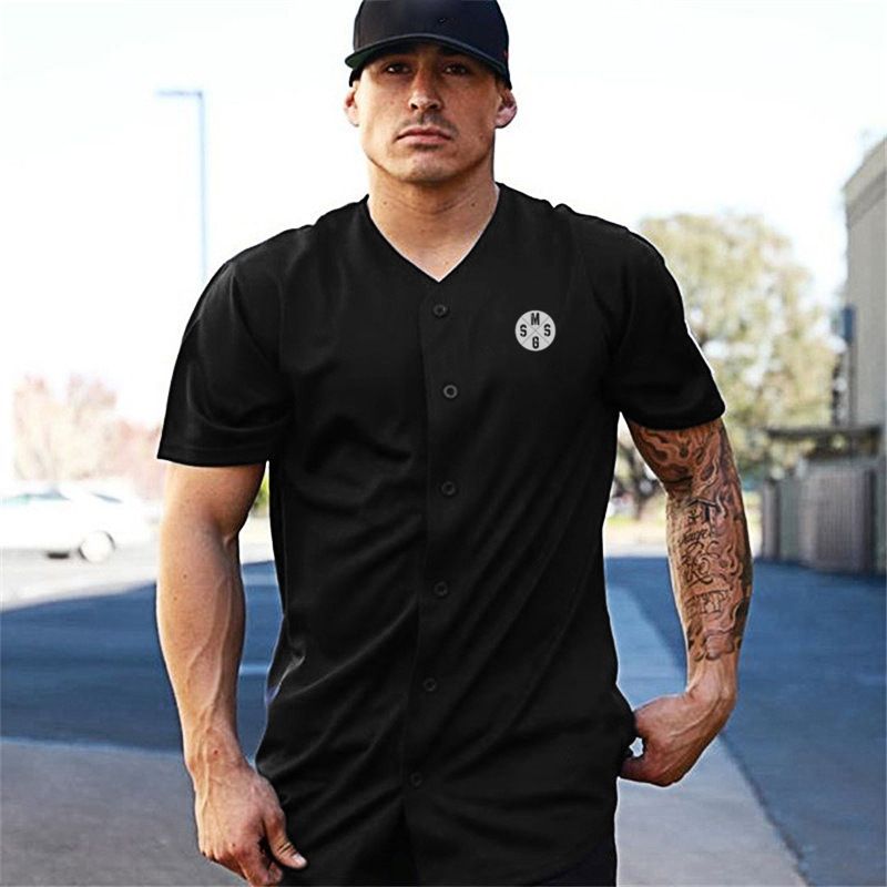 Kurzarmhemd der Hardcore-Serie für Herren, Sport und Fitness, minimalistischer Sommertrend, kragenlose Hemd-Strickjacke_voghion.com