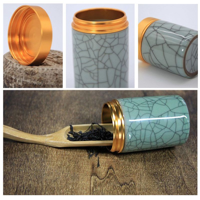 Mini cajas de almacenamiento de celadón, latas selladas para café en polvo, contenedor de hojas de té, organizador portátil para viajes_voghion.com