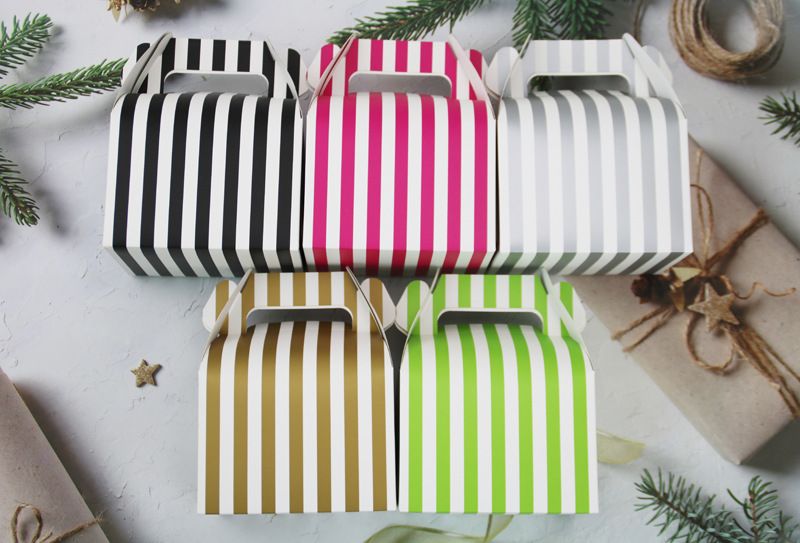 Spot Handtrageverpackungsbox Backverpackungsbox gestreifte gepunktete Handtragebox Gebäckbox im westlichen Stil Dessertkuchenbox ohne Innenfach_voghion.com