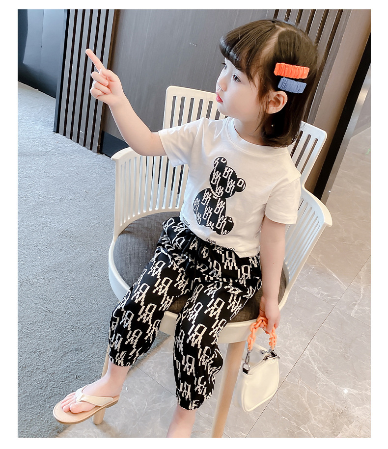 Set de două piese pentru băieți și fete, vară nouă, pantaloni casual, lejer, cu imprimeu, tricou, mărime mică și medie, la modă, pentru copii mari_voghion.com