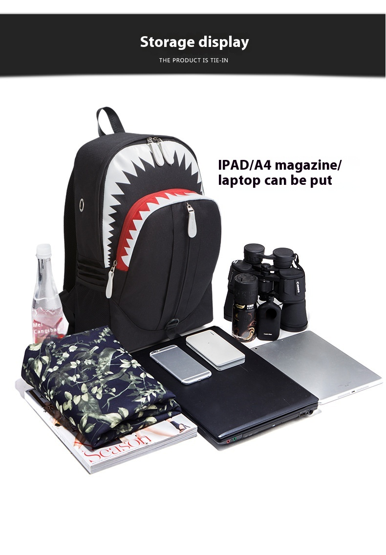 Batoh Nightglow pro muže s velkými ústy, žraločí USB funkce, studentský batoh, personalizovaný moderní styl, Guangzhou_voghion.com
