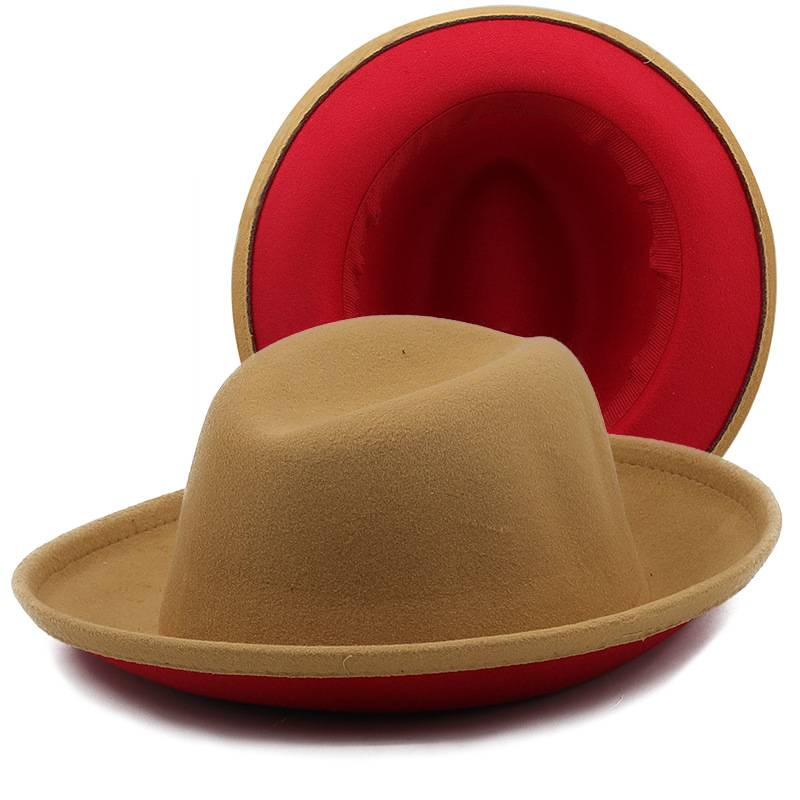 New dual color woolen top hat for men and women, autumn and winter couple wide brimmed upturned felt hat_voghion.com