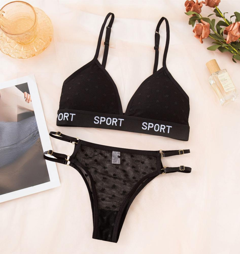 Women's Clothing Sexy Lace Letter Triangle Cup Underwear Without Steel Ring Fashionable Gathered Suit Heart Shaped Breathable Underwear_voghion.com