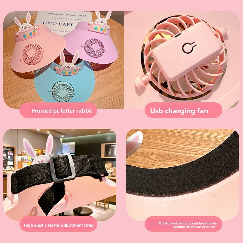 Kinder snoepkleurige verkoelende hoed met USB-oplaadbare ventilator - UPF50+ zonbescherming voor buiten_voghion.com