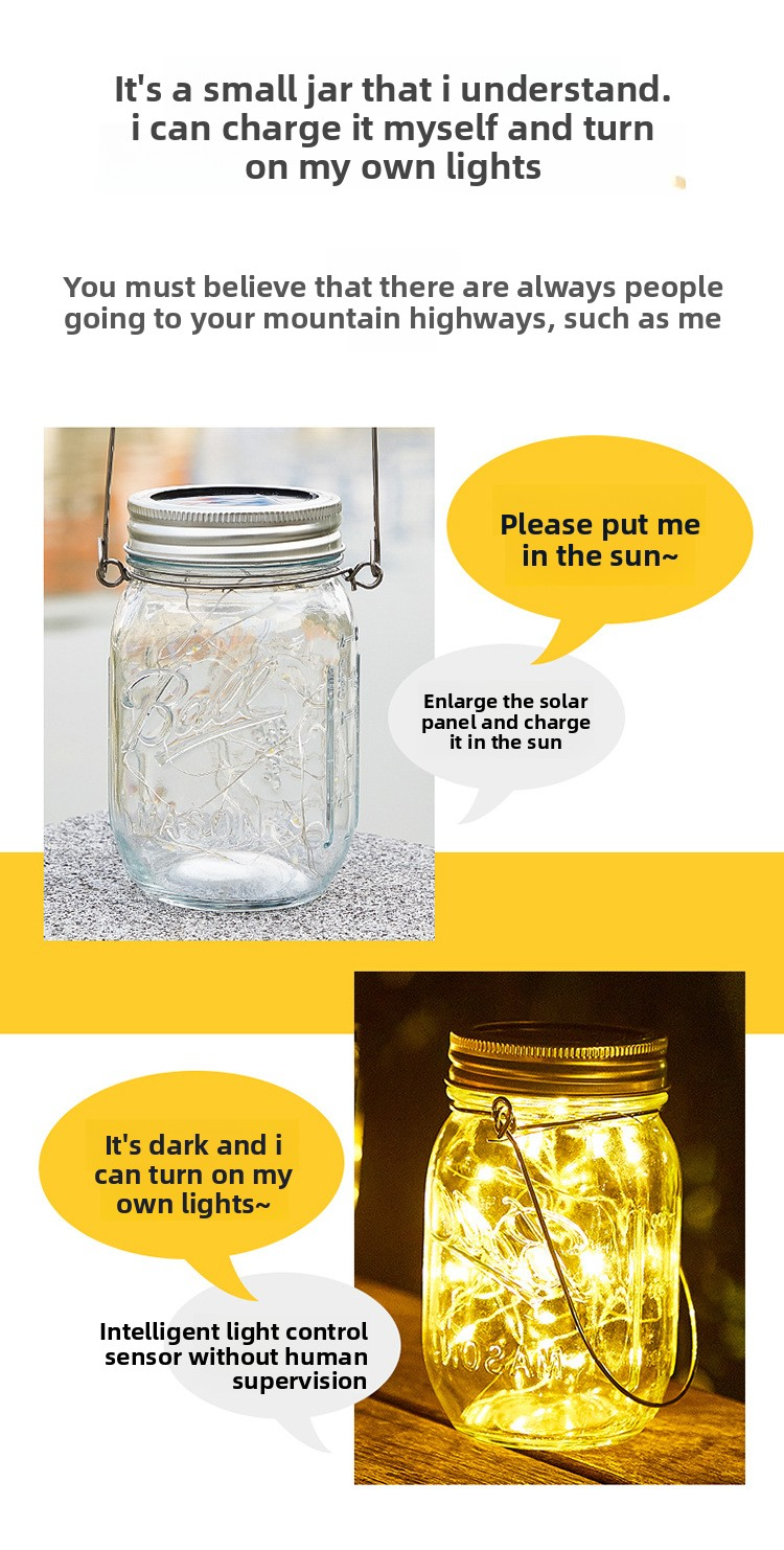 Luci solari in barattolo di vetro - Lanterne da appendere all'esterno impermeabili per decorare giardino, patio e cortile (LED bianco caldo, accensione/spegnimento automatico, grado di protezione IP55, certificazione CE)_voghion.com