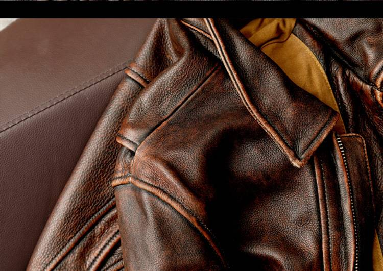 Herenkleding leren jas met revers en grote maten leren jas, verweerde jas, retro motorjas_voghion.com