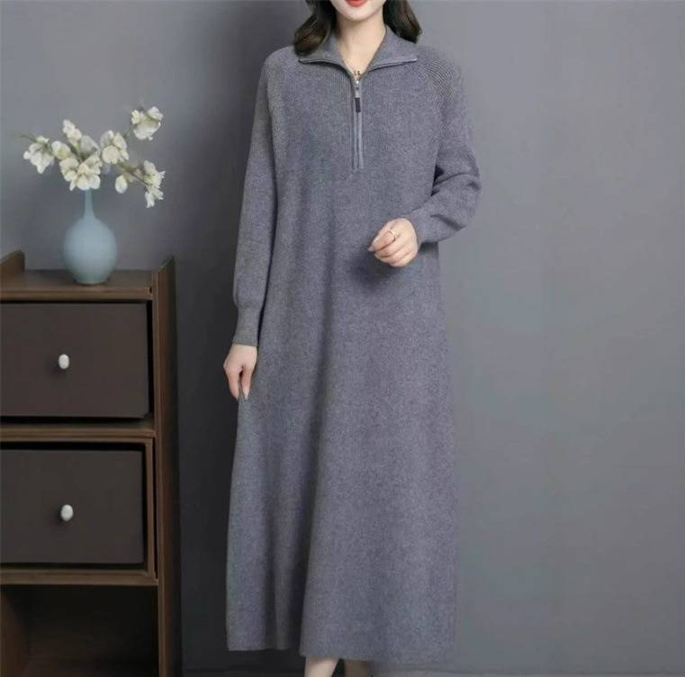 Elegantes Strick-Tunikakleid mit Reißverschlussdetail – Vielseitiger Pullover für Arbeit und Wochenende (atmungsaktive Polyestermischung, 7 raffinierte Farben)_voghion.com