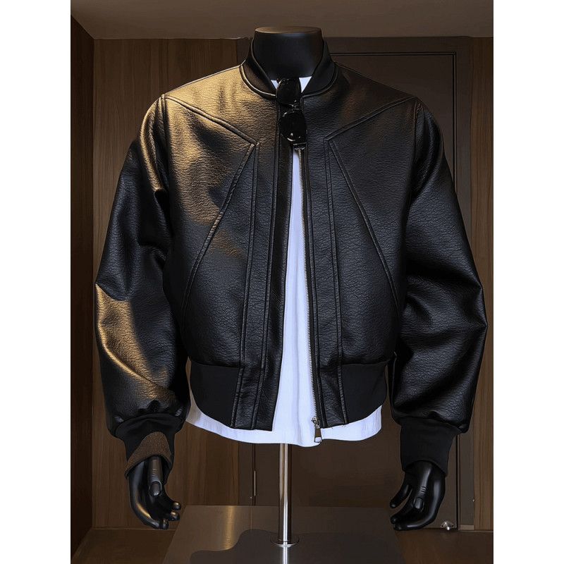 Men’s Vintage Cracked PU Leather Jacket – Retro Biker Style With Ribbed Hem Windproof & Abrasion-Resistant, Short-Length Design_voghion.com