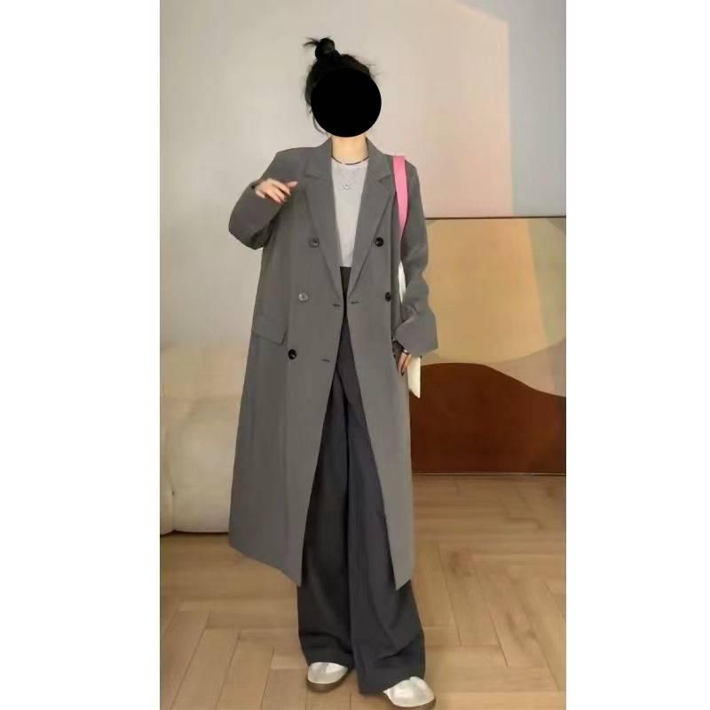 Women's Clothing Oversized Trench Coat With Academic Style, Long Loose Blazer Jacket For Autumn, Elegant And Stylish In Black, Grey, Coffee, Khaki_voghion.com