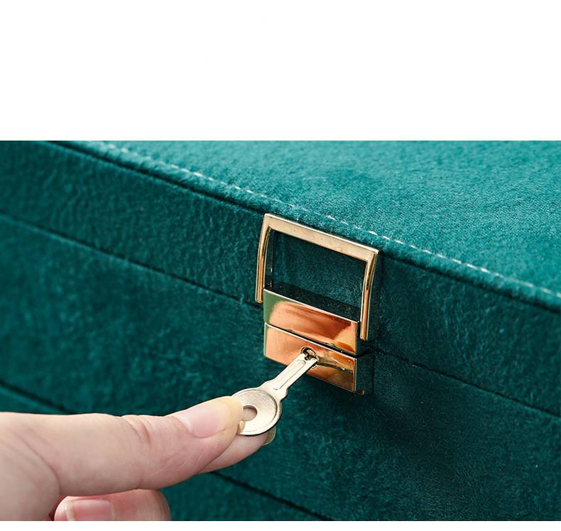Vintage-Schmuckkästchen aus Samt mit 10 Haken – 3-stufiger Organizer mit großer Kapazität für Ohrringe, Halsketten und Ringe (Dunkelgrün)_voghion.com