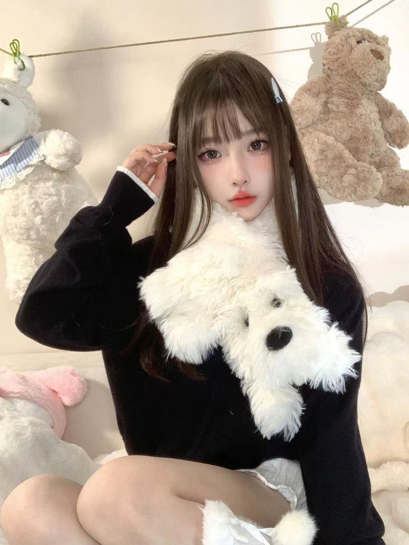 West Highland Design Süßer Plüschschal in Volltonfarbe für den Winter, warm und kältebeständig für Damen_voghion.com