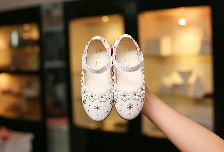 Bambini Bambino Bianco per Festa di Nozze Moda Principessa Scarpe in Pelle con Fondo Morbido Bambini Grandi Ragazze Fiore Appartamenti_voghion.com