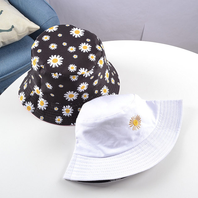 Daisies Embroidered Buckets Hat Cow Women Transparent Lace Flower Beach Panama Hats Top Snapback Fashion Daisy Sun Cap Summer_voghion.com