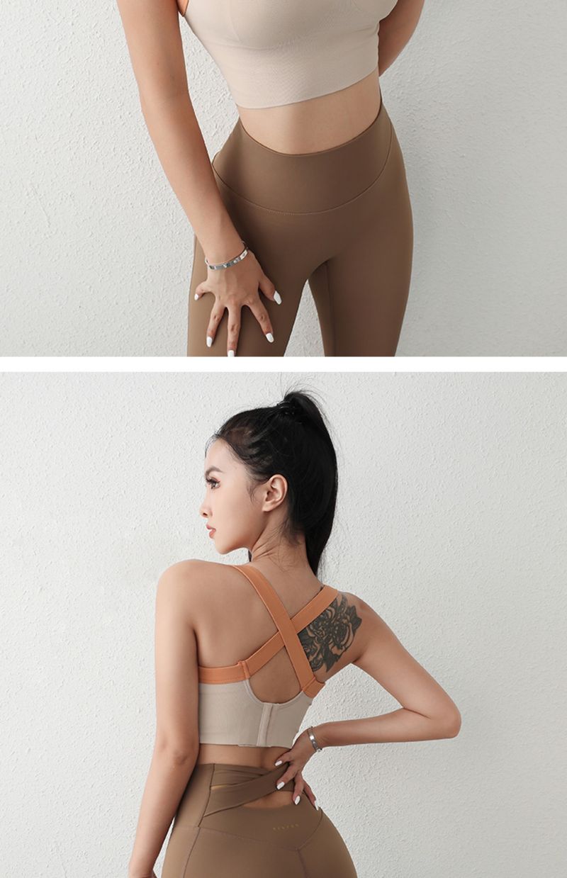 Soutien-gorge de sport une pièce de couleur contrastée dans le dos pour femmes, sous-vêtements froncés antichoc, gilet de yoga de course à pied de fitness haute intensité_voghion.com
