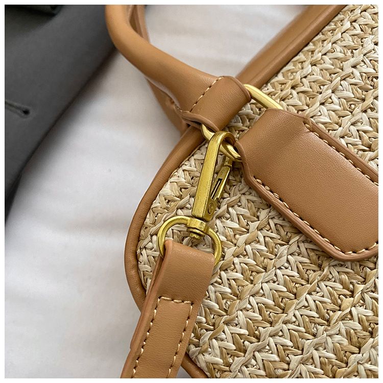 Borsa da donna in paglia intrecciata, piccola, quadrata, borsa a cuscino Boston, borsa a mano con colori a contrasto, borsa a tracolla_voghion.com