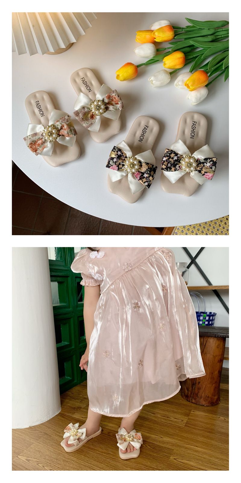 Koreanische Version Bogen Kinder Fee vielseitig Prinzessin Stil rutschfeste atmungsaktive Damen Sandalen Mädchen Hausschuhe im Freien_voghion.com